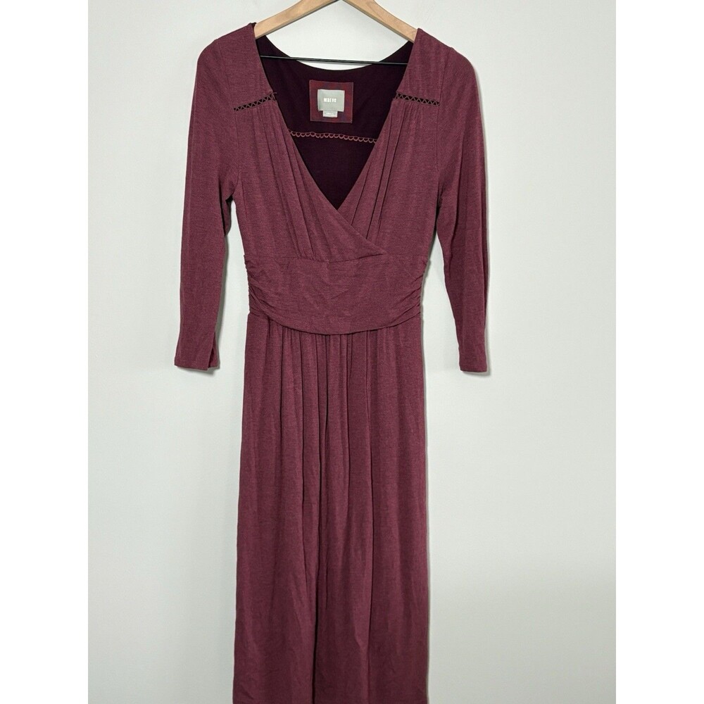 Maeve Anthropologie Galena Dress Women Small Burgundy Midi 3/4 Sleeve Boho - Picture 3 of 7